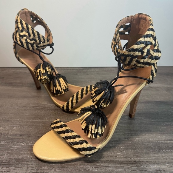 Ulla Johnson Clara Black and Tan Striped Heels size 37/US6.5 EUC - Picture 2 of 10